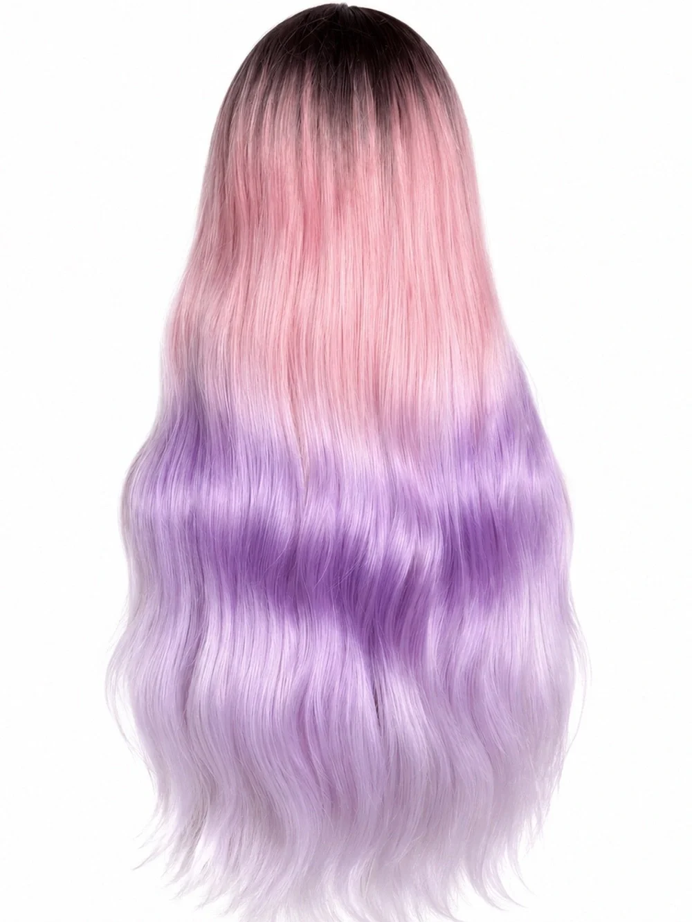 Long Ombre Pink to Purple Synthetic Lace Front Wig - middle part 26 inches long